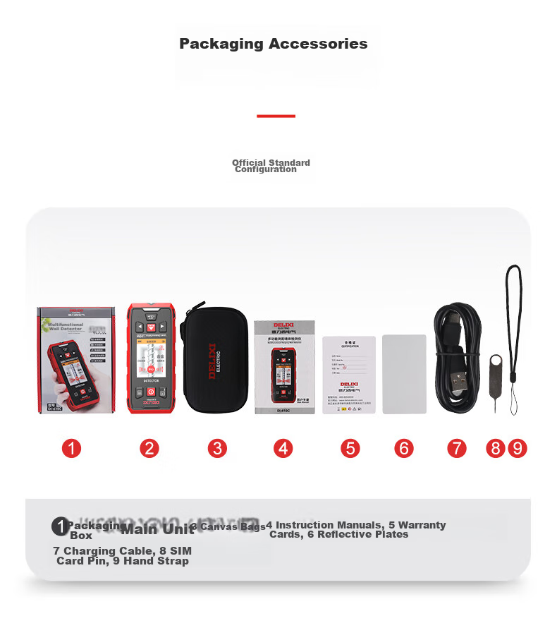 DELIXI ELECTRIC Multi-Function Wall Detector for Metal, Rebar, And Wood Detection with Red Light Ranging up to 100 Meters 24