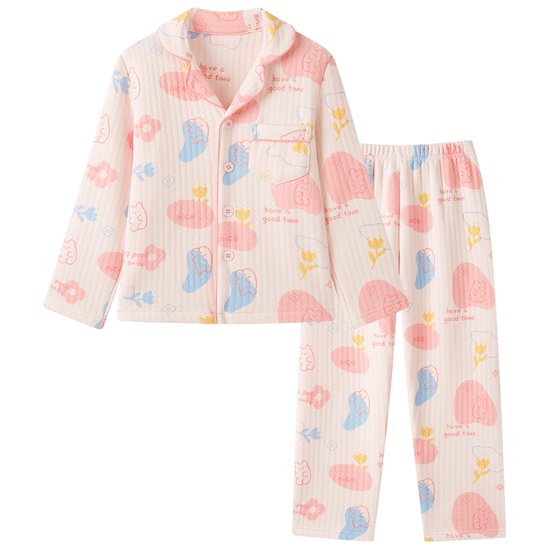 DEESHA 280G Three-Layer Quilted Warmth Retention Girls' Cardigan Thickened Homewear Set Pink Floral 120