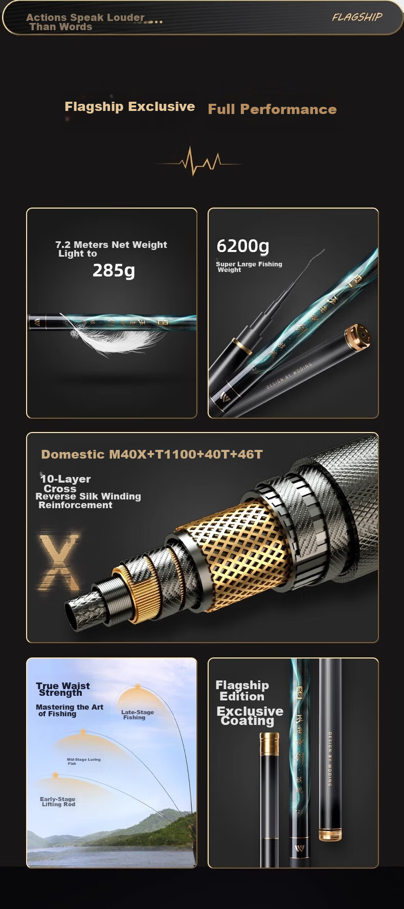 Woding King of Kings Flagship Edition Fishing Rod, Carbon Fiber Ultra-Light Big Fish Rod, Fishing Pole for Platform Fishing And Hand Fishing, 5.4 Meters, 5.5H 3