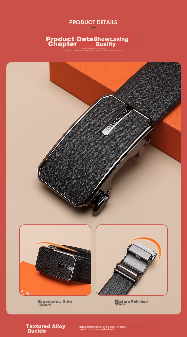 ELLE HOMME Men's Belt, Top-Grain Leather Automatic Buckle Waistband, Business Formal Trouser Belt, Birthday Gift for Boyfriend 4