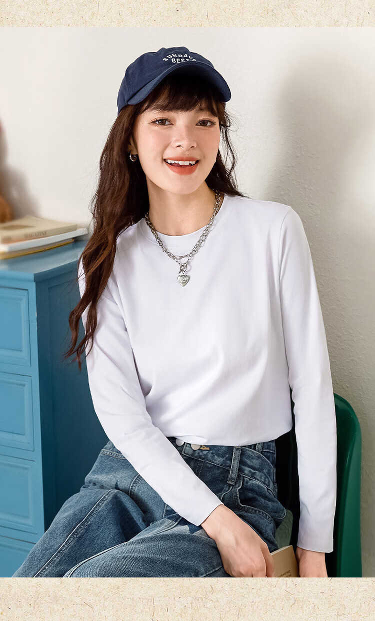 Woodpecker Women's Long Sleeve T-Shirt, Basic Spring and Autumn Loose Fit Pure Cotton Slim Fit Crew Neck Top, Black, Size S 7