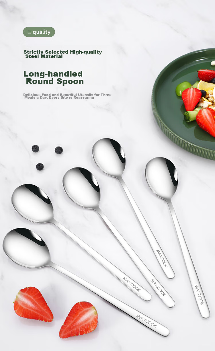 MAXCOOK Stainless Steel Soup Ladle And Spoon Set, Extra Large Thick Round Serving Spoons for Rice And Soup, 5-Piece Set MCGC0477 1