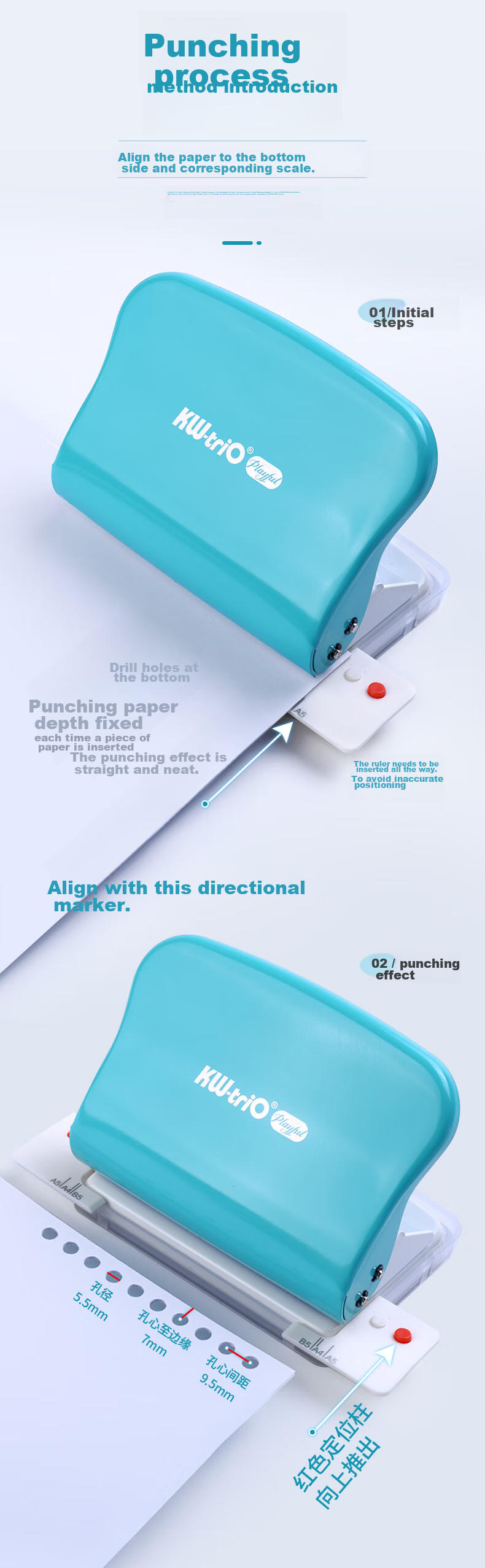 KW-Trio 20/26/30-Hole Puncher, Student Stationery Binding Tool for Loose-Leaf Notebooks, 10-Hole Puncher, Learning Aid, Student DIY Journal Tool, Hole Puncher 8