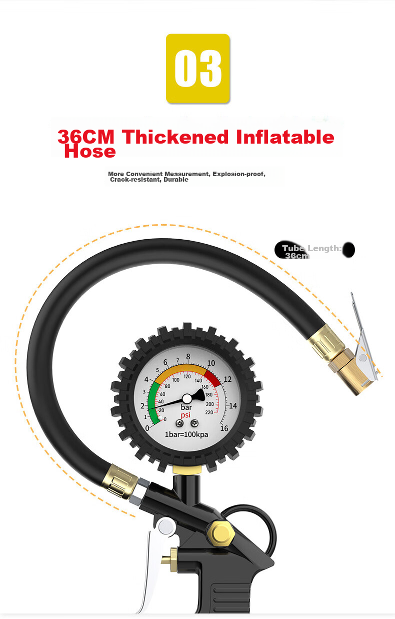 Huangchi Oil-Immersed Tire Pressure Gauge, Can Deflate Tires, Tire Pressure Monitor, Car Tire Pressure Meter 9