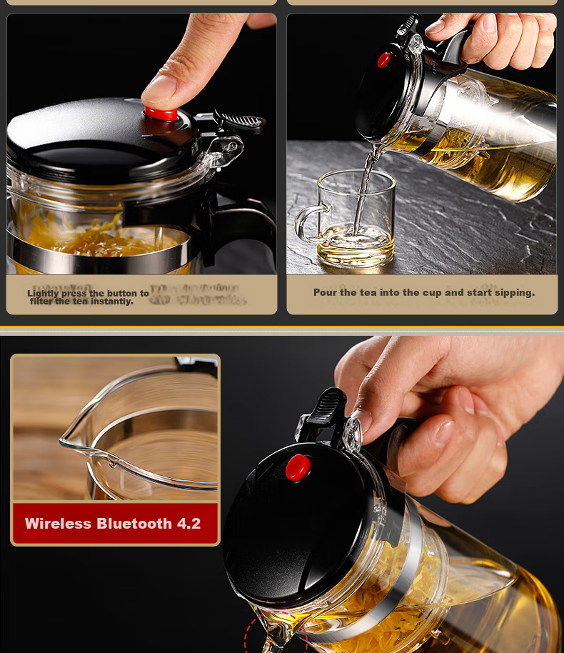 Ranye Glass Teapot with Heat-Resistant Cup, Press-Type Tea Infuser with Separate Compartments, 1000ml Simple Filter Tea Pot SY1000 7