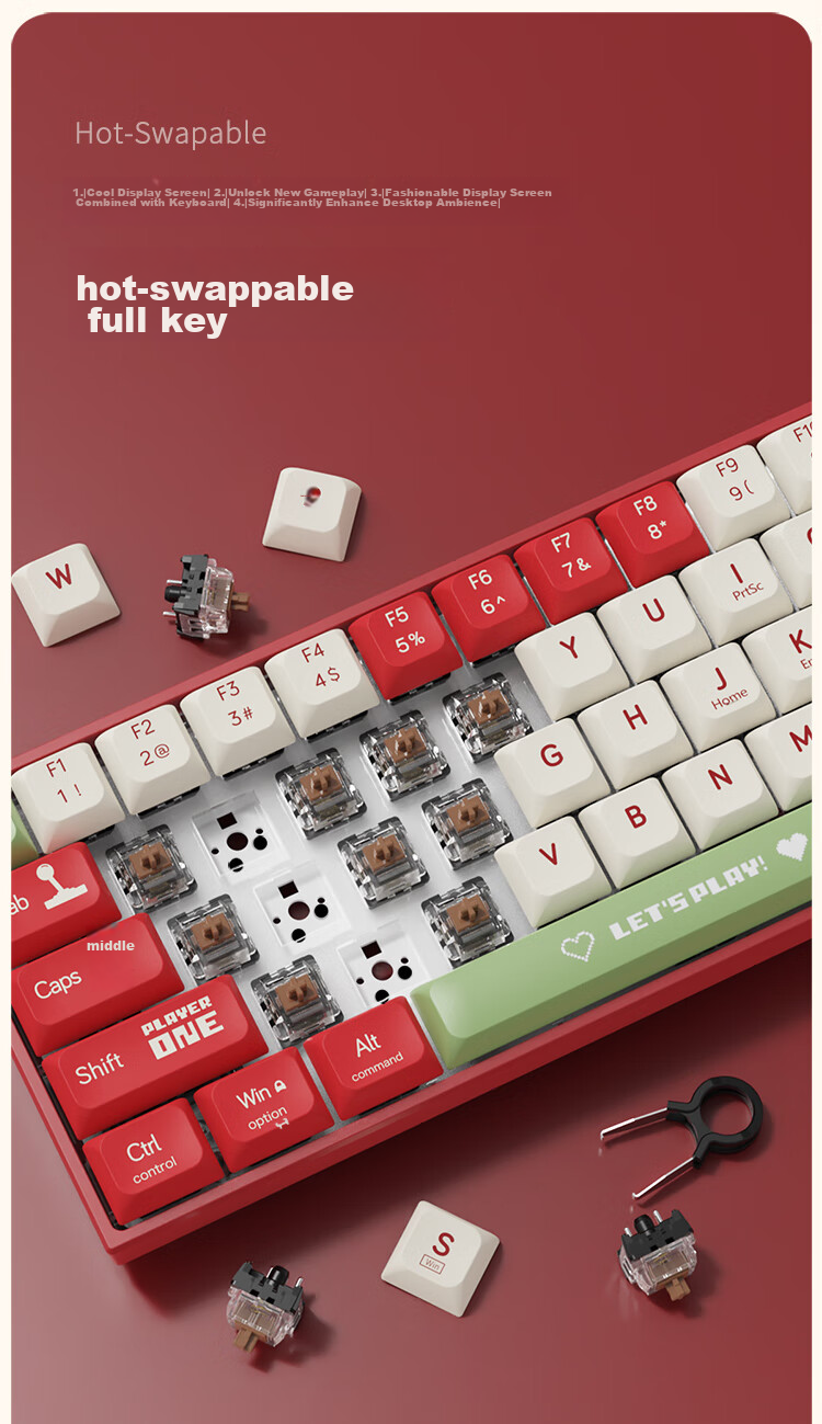 AJAZZ AK680 Wired Mechanical Keyboard, Dual-Color Keycaps, 68 Keys, Full Hot-Swappable, Customizable Mechanical Keyboard, Mixed Colorful Lighting Effects, Portable And Compact, Gray-White, Red Switches 10