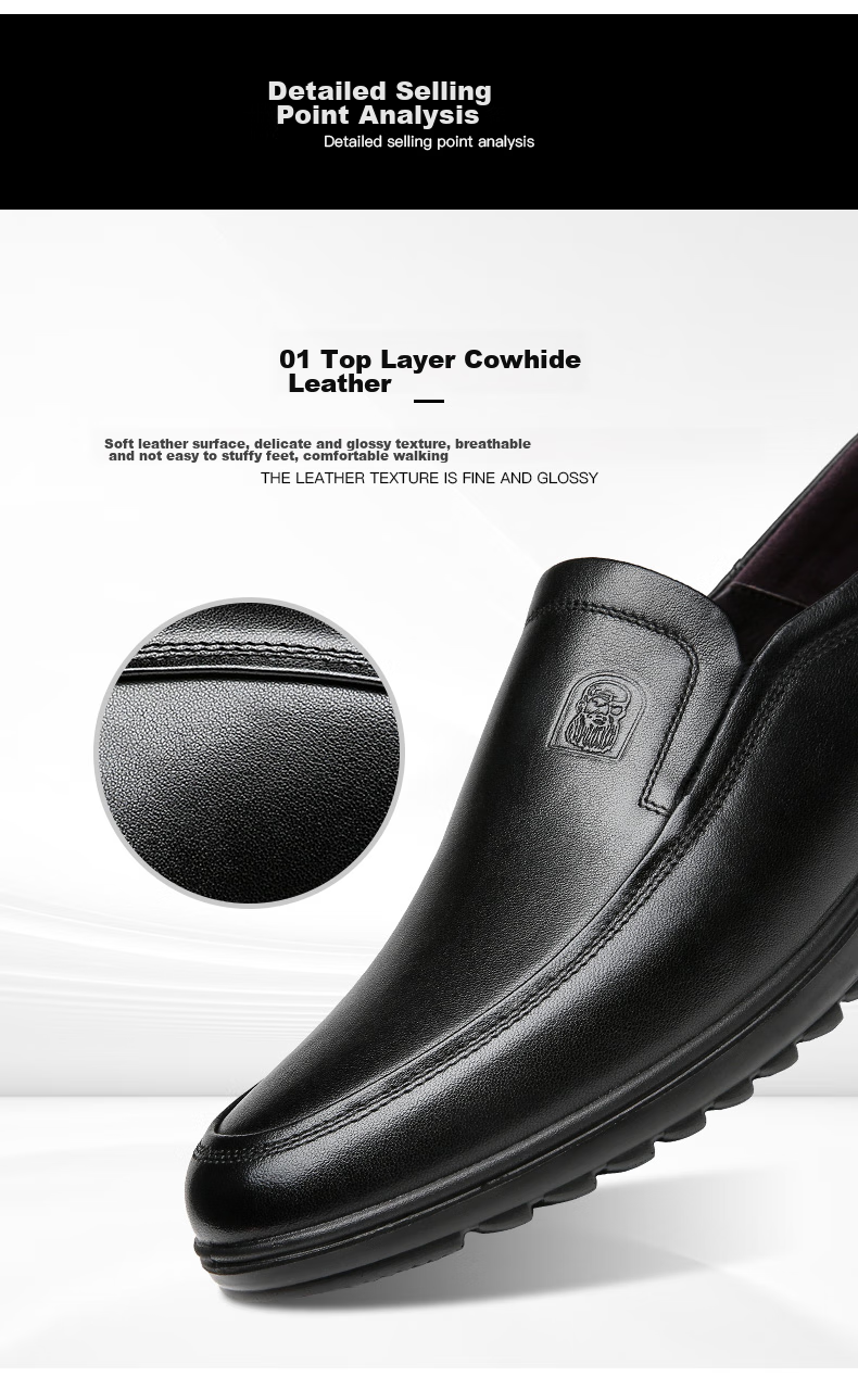 LAORENTOU Leather Shoes for Men, Top-Grain Cowhide Business Casual Shoes, Comfortable Breathable Slip-On Men's Shoes 510904419 Black Size 40 10