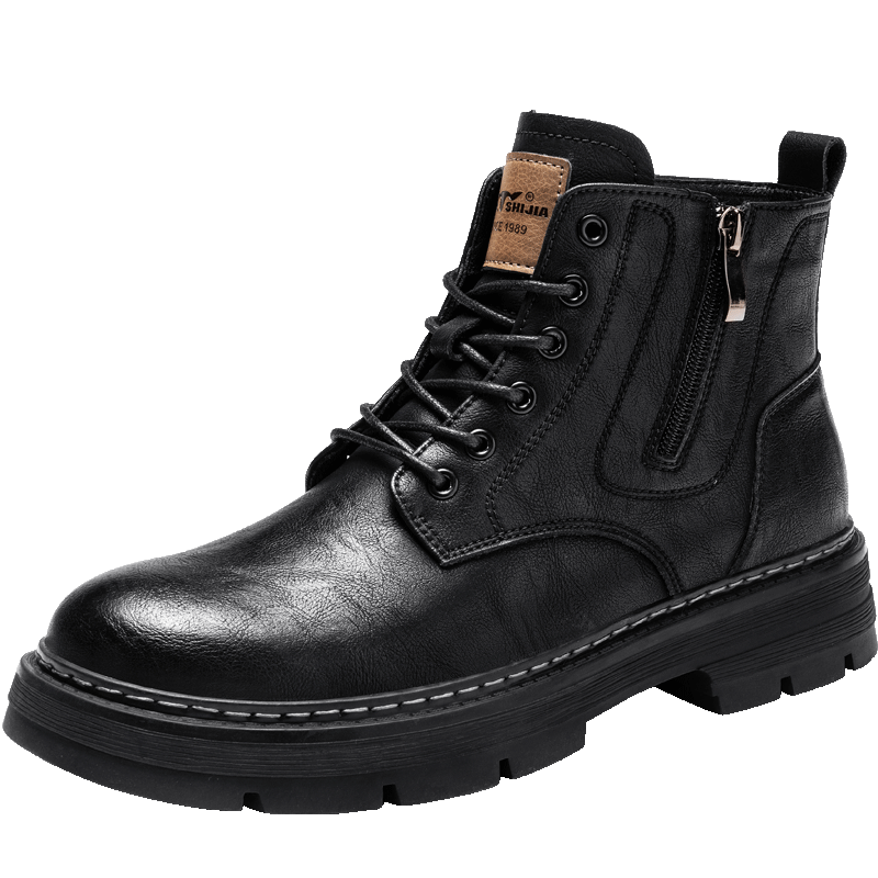 G.N.Shi Jia Men's Martin Boots, New Autumn And Winter Style, Genuine Leather Fleece-Lined Snow Boots, High-Top Warm Cotton Shoes, Casual Work Boots for Me