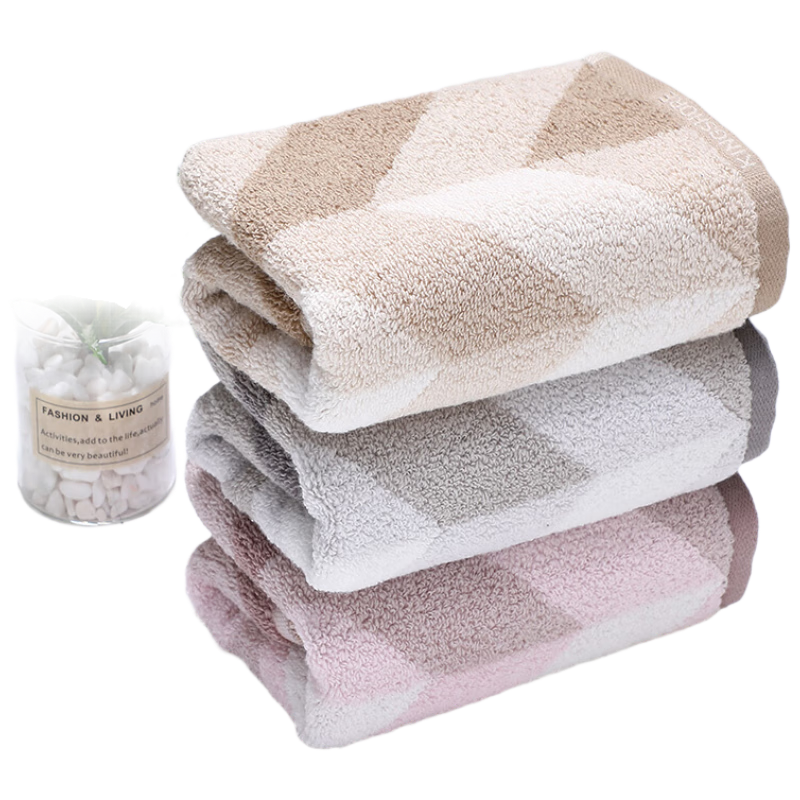 KING SHORE Square Towels, 3 Pieces, Class A Pure Cotton Sports Towels, Absorbent, for Home And Dormitory Use, Face Washing And Hand Drying, Purple-Brown Gray