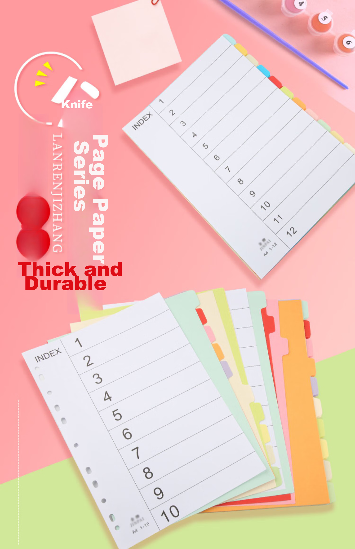 Touch Fish A4 Colored Paper, 12 Pages with 11 Holes, Index Paper, Colorful Divider Paper, 12 Colors of Classification Paper, Divider Paper with Holes, 12 Colors of Punched Paper 1