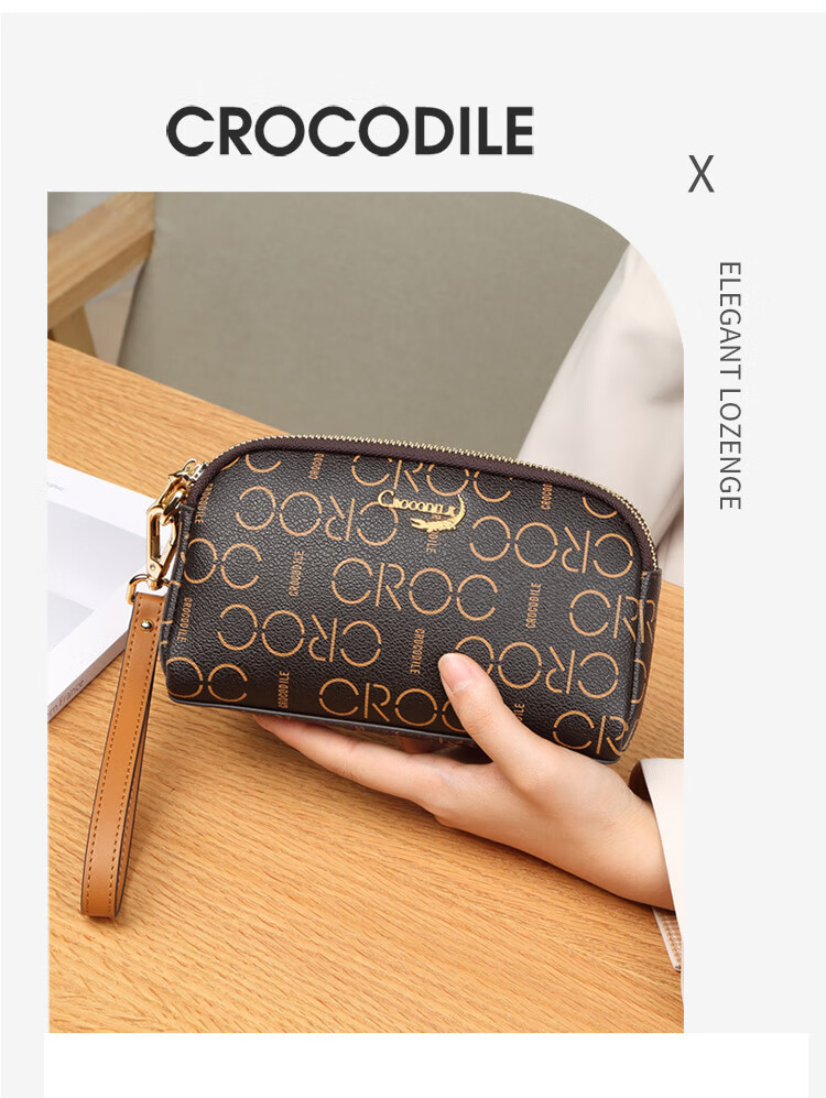 CROCODILE Goddess Festival Double Zipper Wrist Bag, Classic Floral Pattern Casual Women's Handbag Gift for Wife, V1686 Pink 3