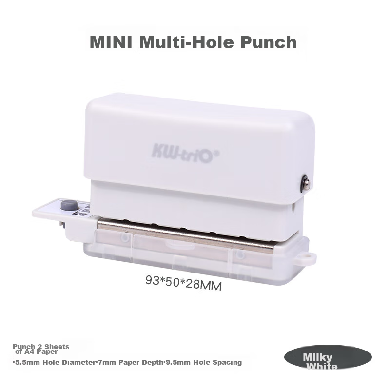 Дырокол KW-triO KW·triO MINI, 6 отверстий, 2 листа, для A4/B5/A5, диаметр 5.5 мм, глубина подачи 7 мм, расстояние между отверстиями 9.5 мм