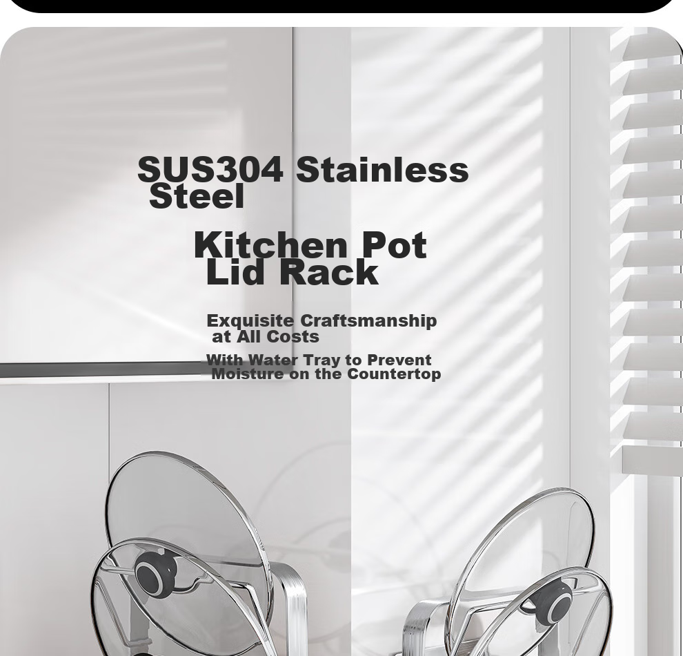 Jiabaili 304 Stainless Steel Pot Lid Rack, Kitchen Storage Rack, Wall-Mounted without Drilling, Multifunctional Countertop Chopping Board Holder And Cutting Board Storage 7