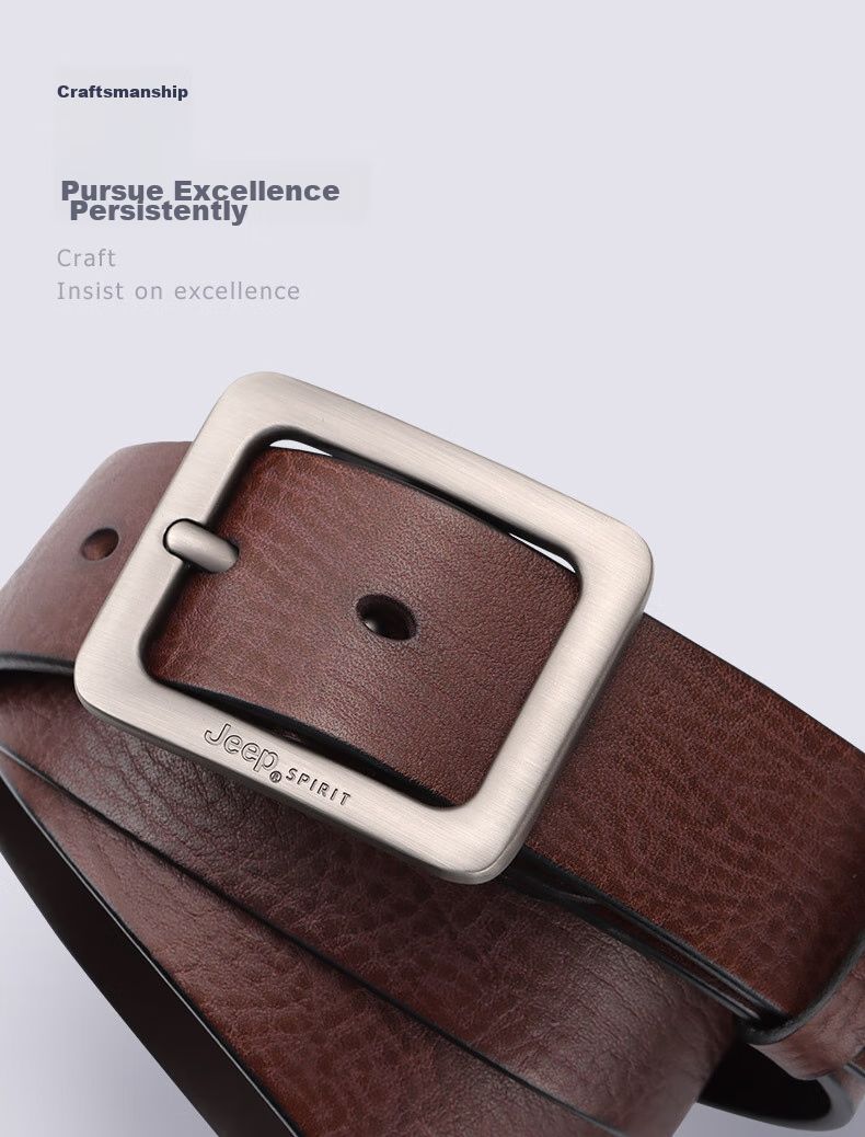 JEEP SPIRIT Men's Belt with Pin Buckle, Top-Grain Leather, Casual Business Trouser Belt, Birthday And Father's Day Gift for Young And Middle-Aged Me 5