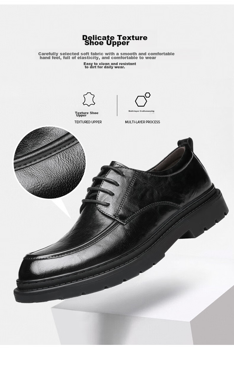 Zhengtai British Business Leather Shoes for Men, Breathable Hand-Grain Soft Leather Men's Shoes, Thick-Soled Casual Men's Leather Shoes JZ0017 Black Size 38 7