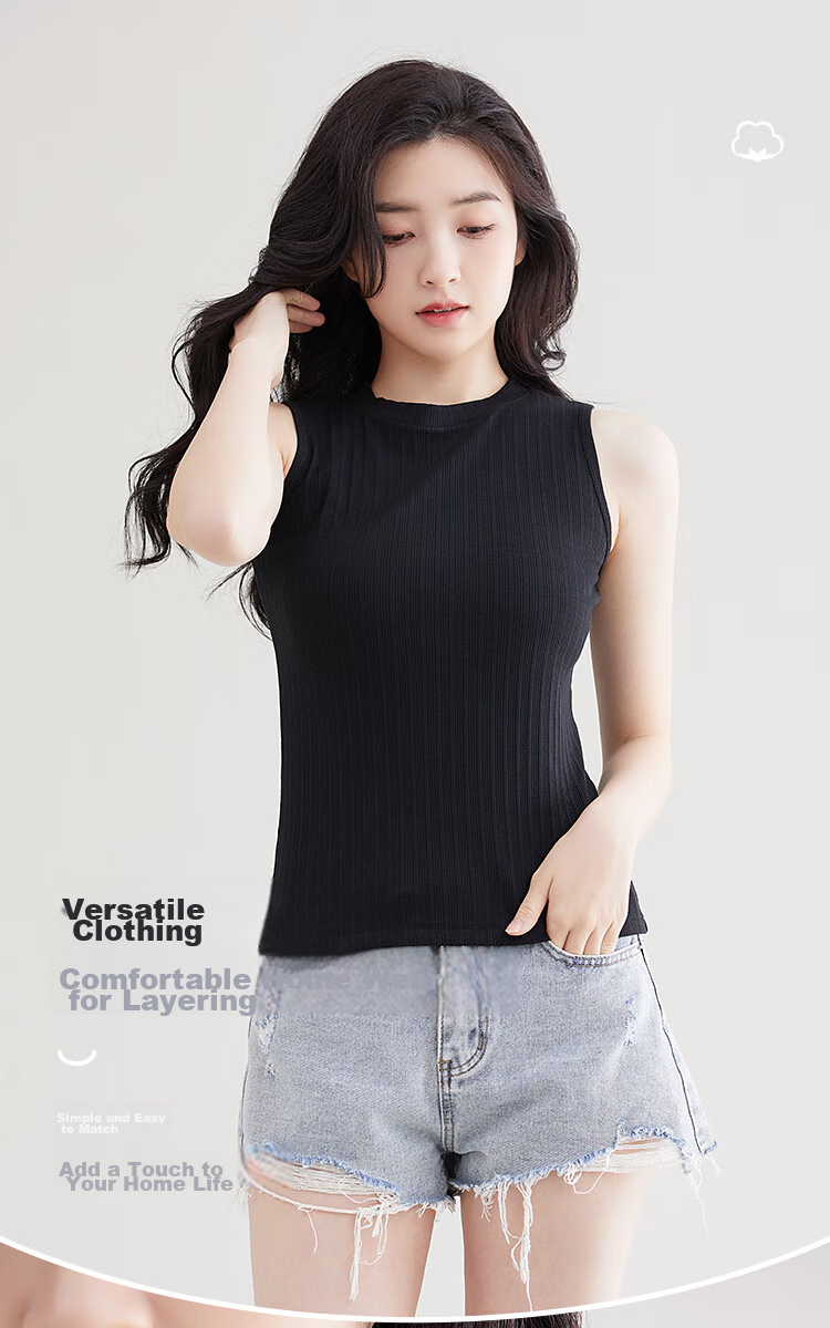 Hodohome Women's Striped Slimming Camisole Tank Top, Suitable for Outer Wear, Cotton Vest, 2-Piece Set, Elegant White + Seductive Black, Size S 4