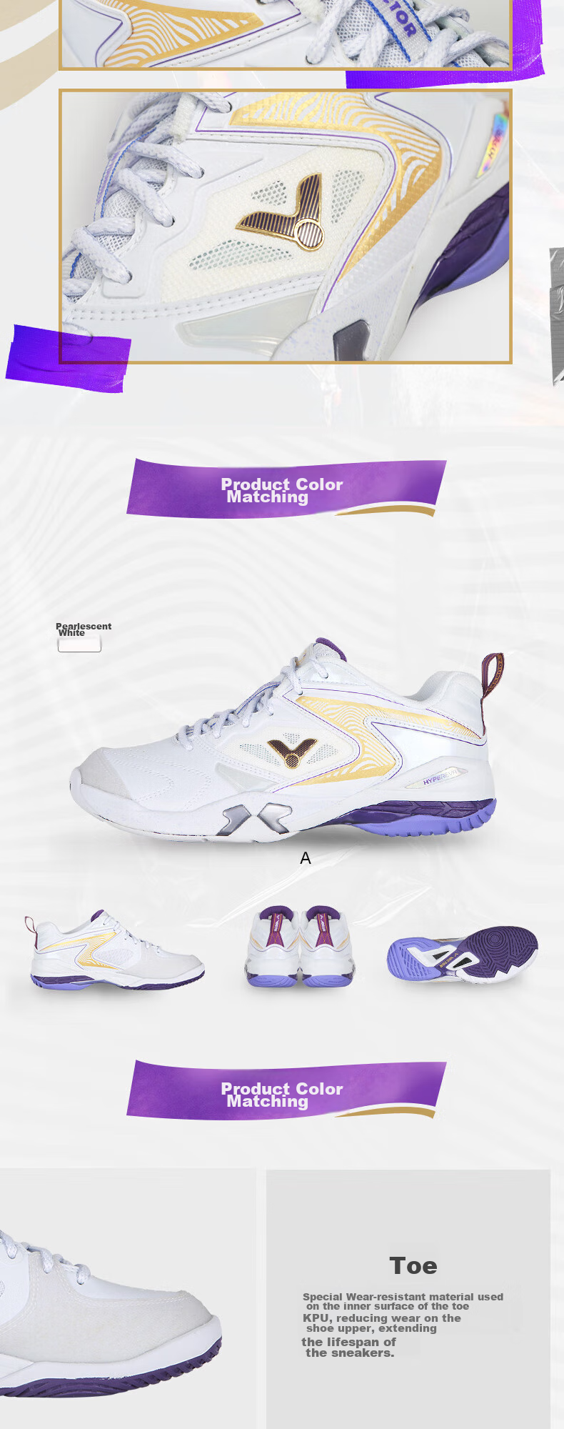 VICTOR Dai Ziyi's Full-Range Air Cushion Badminton Shoes 9200TTY (Pearl White), Size 37 2
