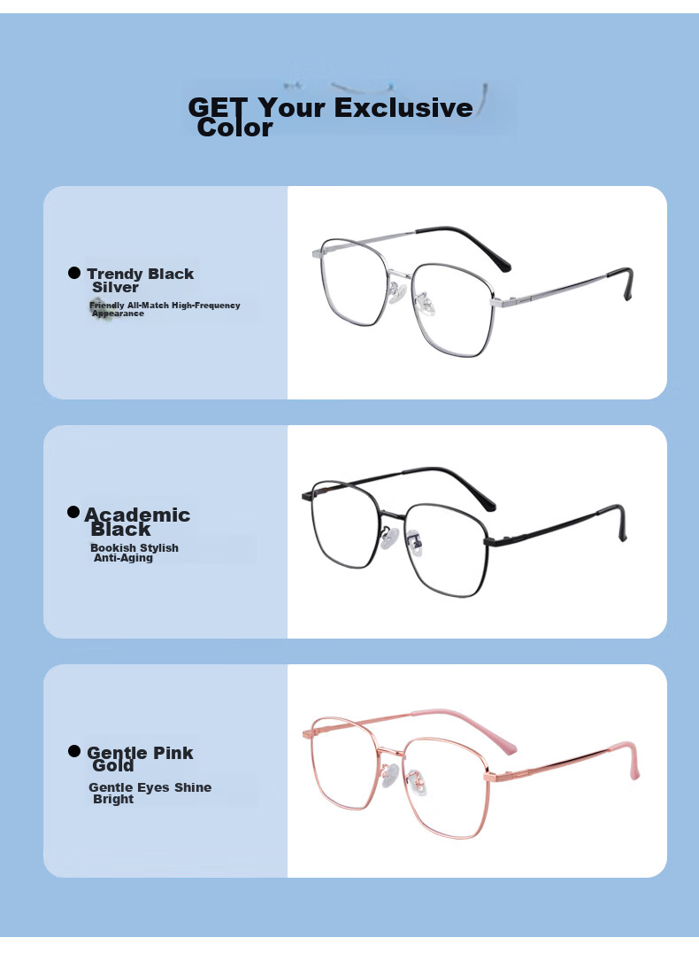 VGO Anti-Blue Light And Radiation Protection Glasses for Men And Women, Titanium Frame Non-Prescription Glasses for Online Classes, Protective Eyewear for Myopia, Frame 10077 Black Silver 9