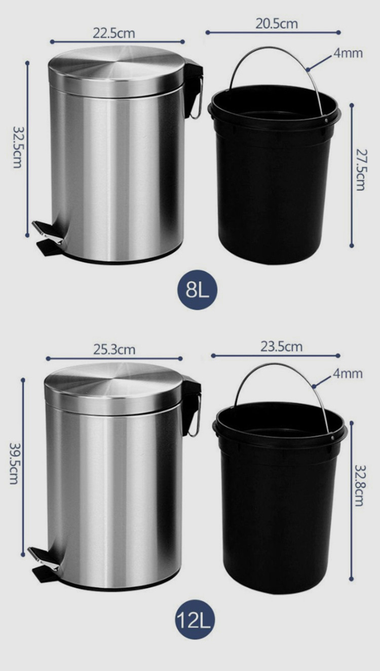 Kimslow KSL413 Stainless Steel Pedal Trash Can 20L Flip Lid Garbage Bin for Kitchen Bathroom Hotel Room 4
