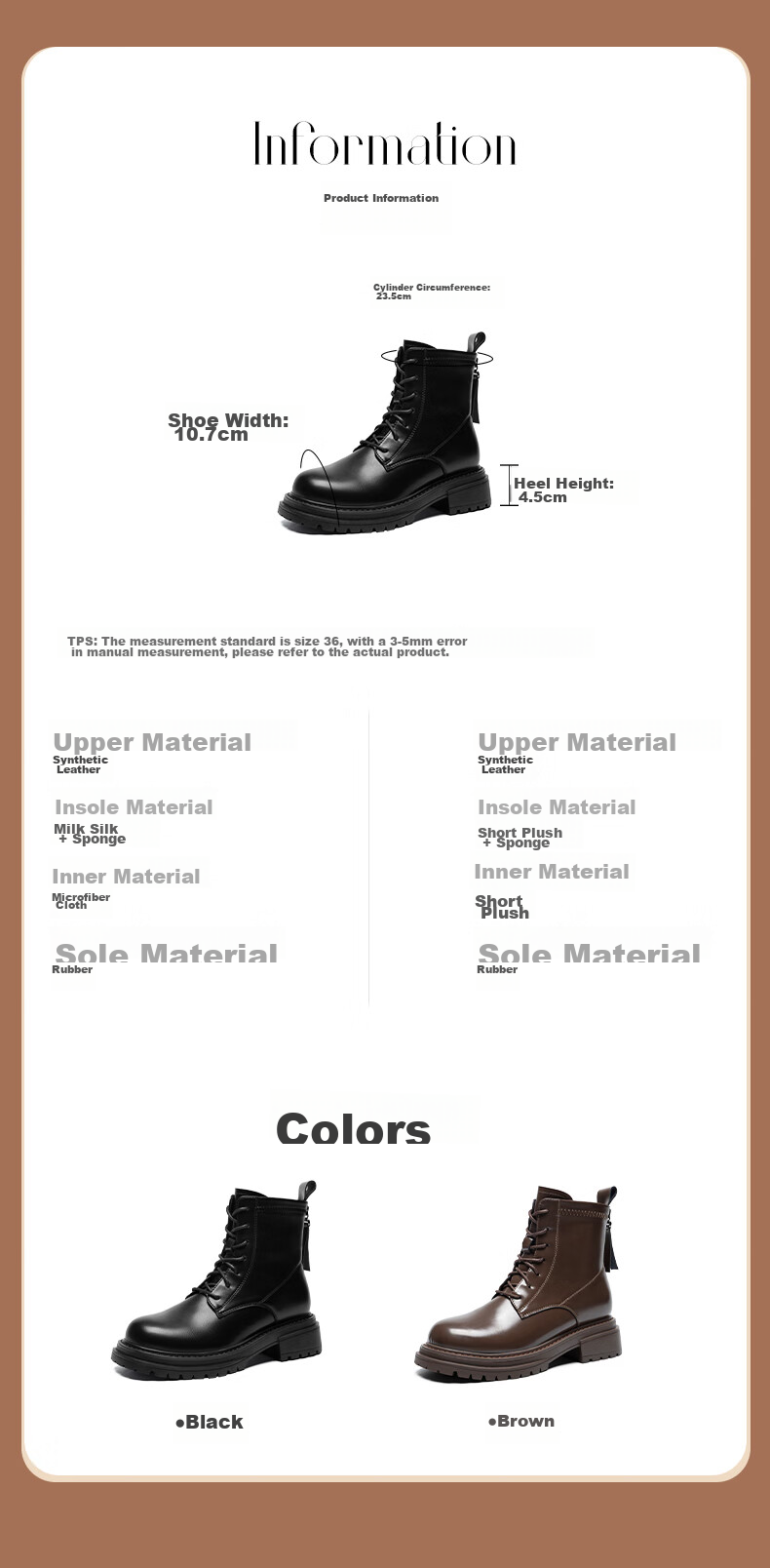 ZHR Martin Boots for Women, Autumn And Winter Retro Thick-Soled Women's Boots, British Style Lace-Up Versatile Ankle Boots, EH96, Black, Size 35 12