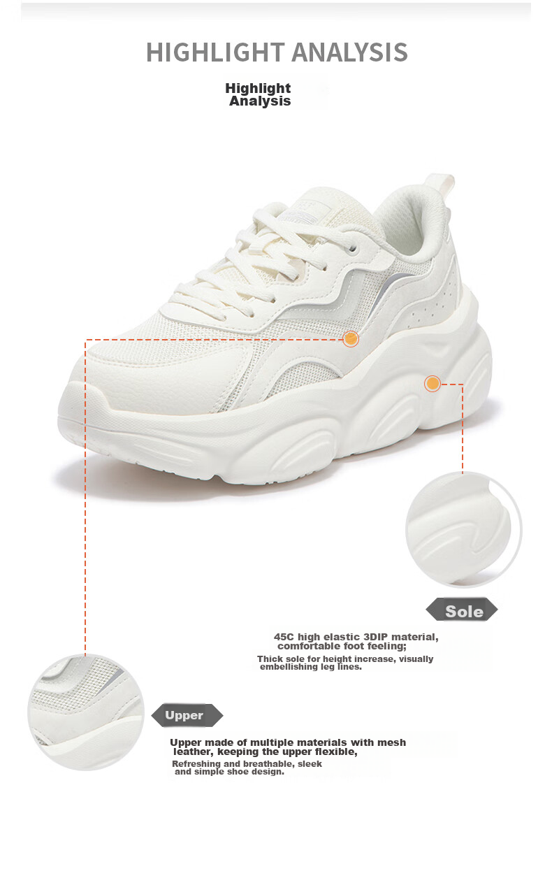 361° Women's Sports Shoes, Mengzua Spring And Summer Breathable Retro Dad Sneakers, Thick-Soled Casual Shoes for Women, 682436710-1 22