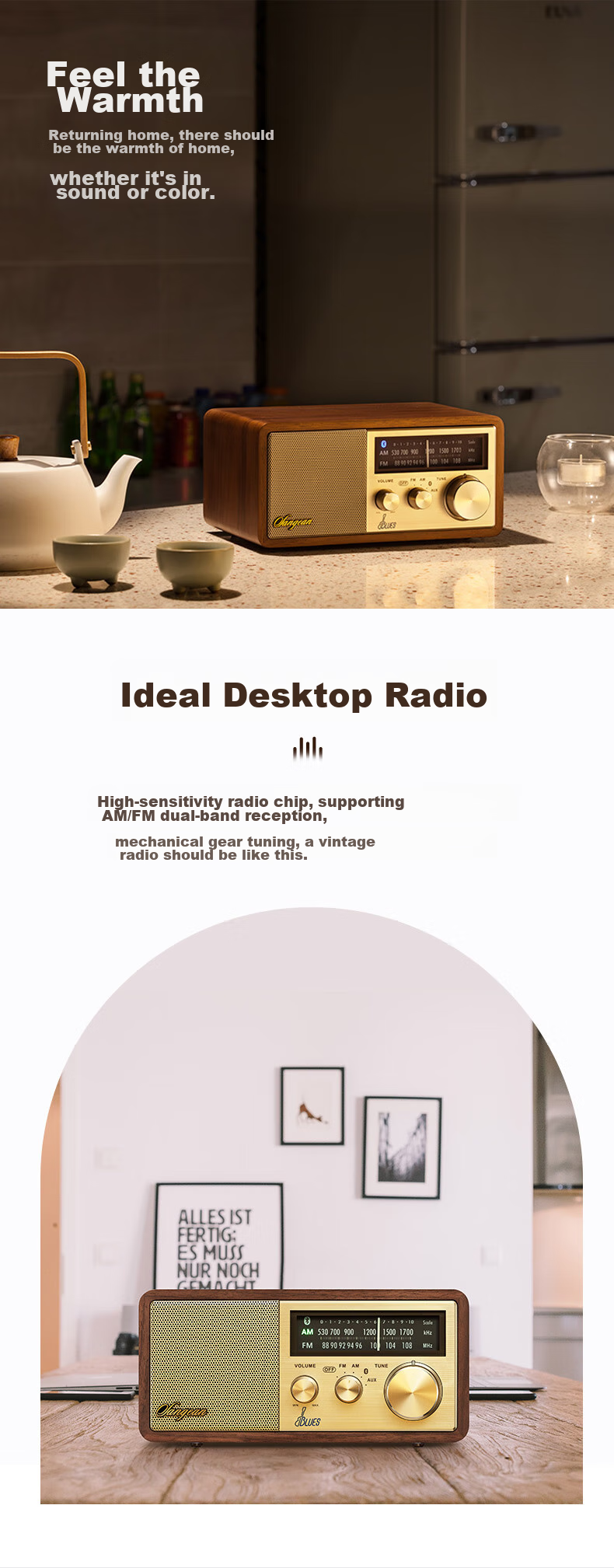 SANGEAN WR-11BT BLUES II Retro Desktop Wireless Bluetooth Speaker, Wooden Cabinet, Small Audio System, High-End Gift, Semiconductor Radio 4