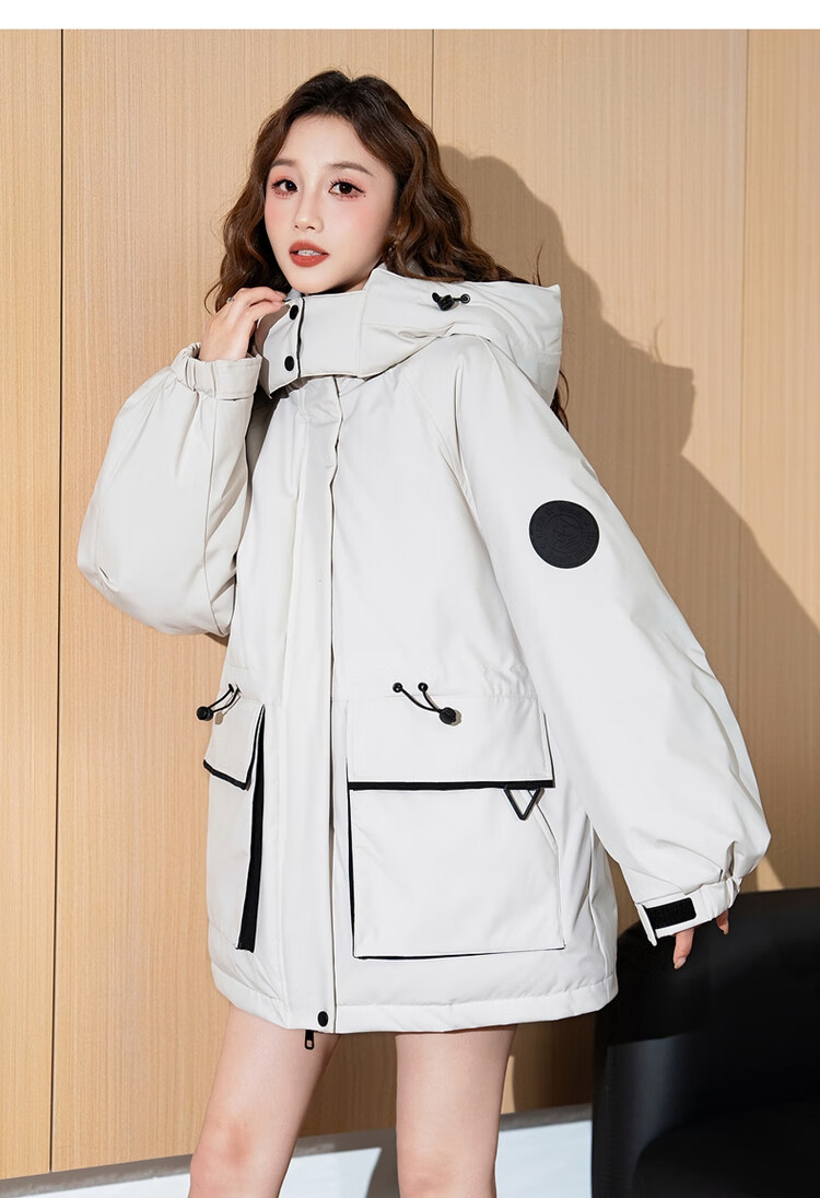 TonLion Women's Hooded Color-Block Workwear Down Jacket Sakura Pink L (Same Style as Guan Xiaotong) 7