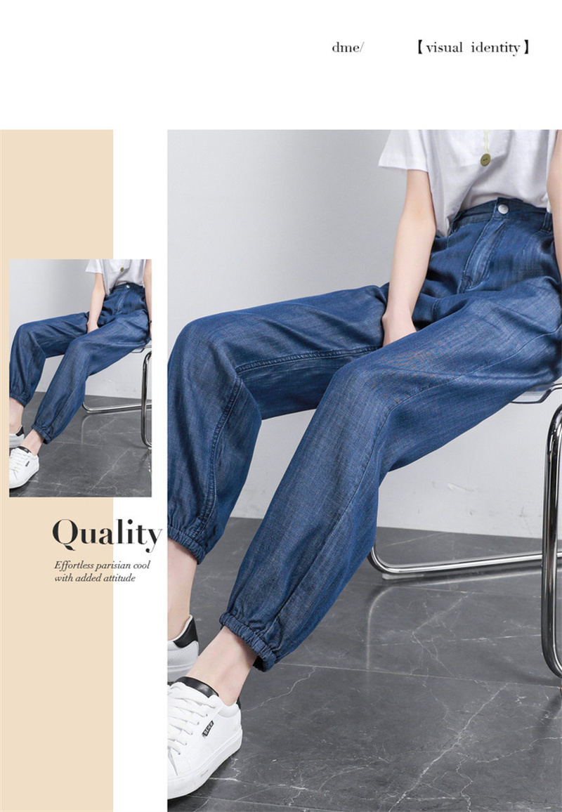 Dme [100% Regenerated Cellulose Fiber Denim], Summer Mid-Rise Tapered Pants, Lightweight Denim Trousers for Wome 9