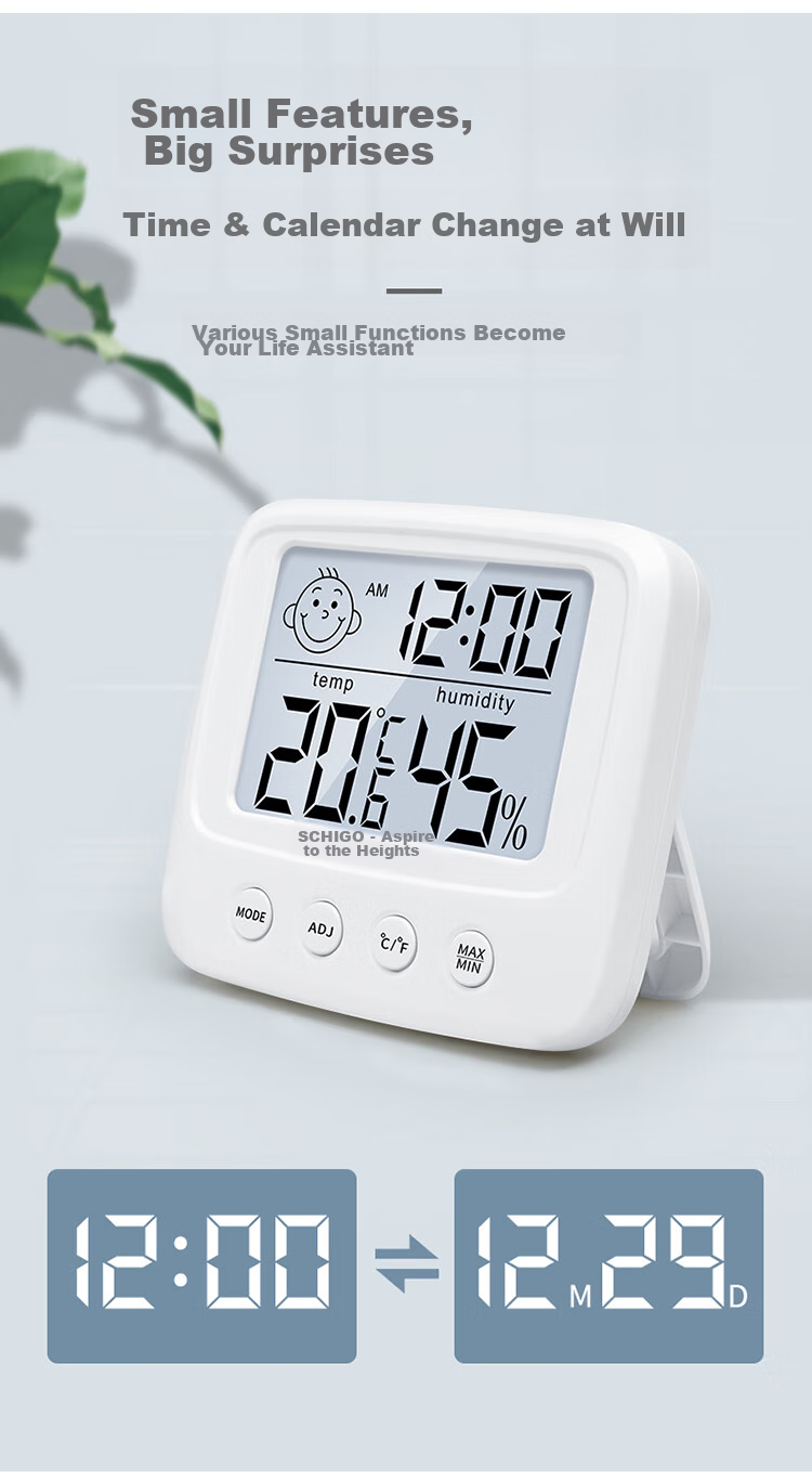 CHIGO Home Electronic Thermometer And Hygrometer for Indoor Office, Baby Room, Time Alarm Clock HTC-1 ABS 11