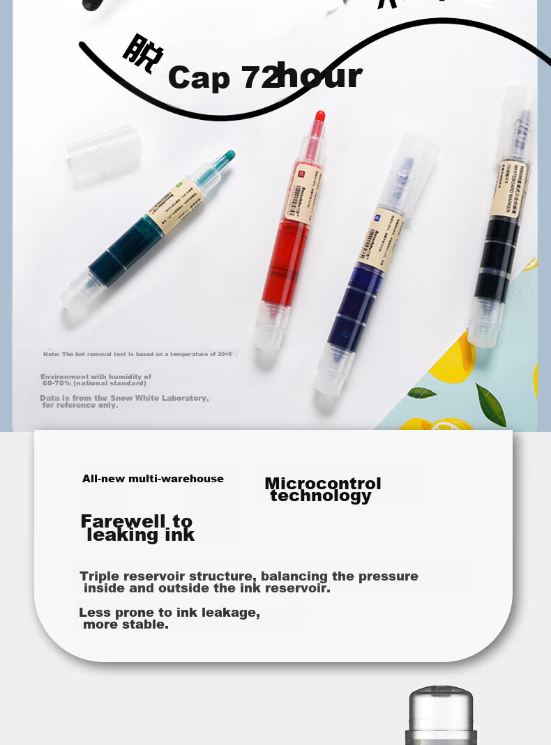 Snowhite Triple-Tank Whiteboard Marker, Large Capacity Thick Barrel, Erasable Colored Marker, Multi-Color Office Supplies, Super Writing WB-598, Black, 5 Pieces 4
