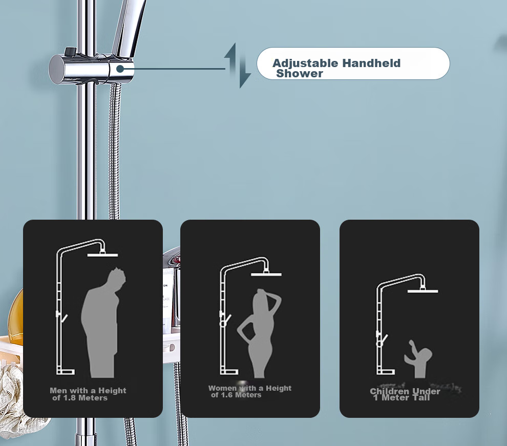 Larsd Shower Head Set, Square Spray Gun Shower Head, Silver Shower Faucet, High-Pressure Shower Head Complete Set F816 17