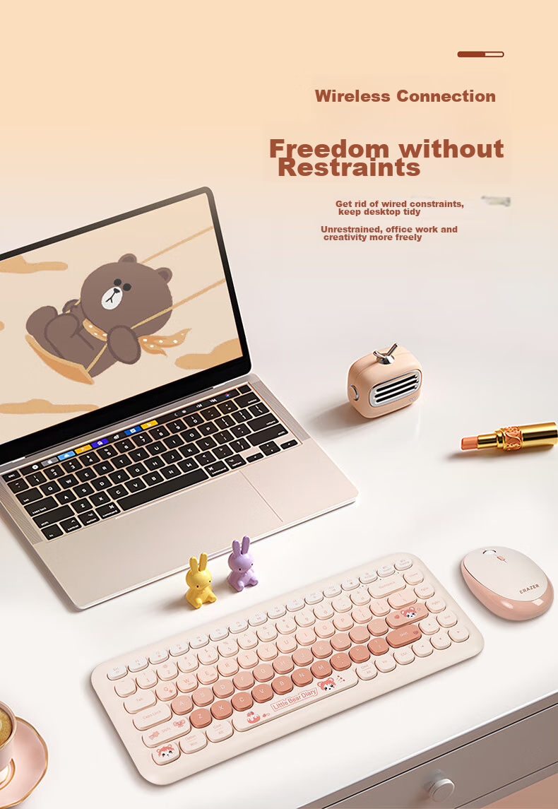 Lenovo Invests in Brand Yinengzhe Wireless Bluetooth Keyboard, Round Keycaps, Cute Desk Decoration, Suitable for Tablets/laptops/XiaoXin, Gift for Women, Gradient Cherry Blossom Pink K520 1