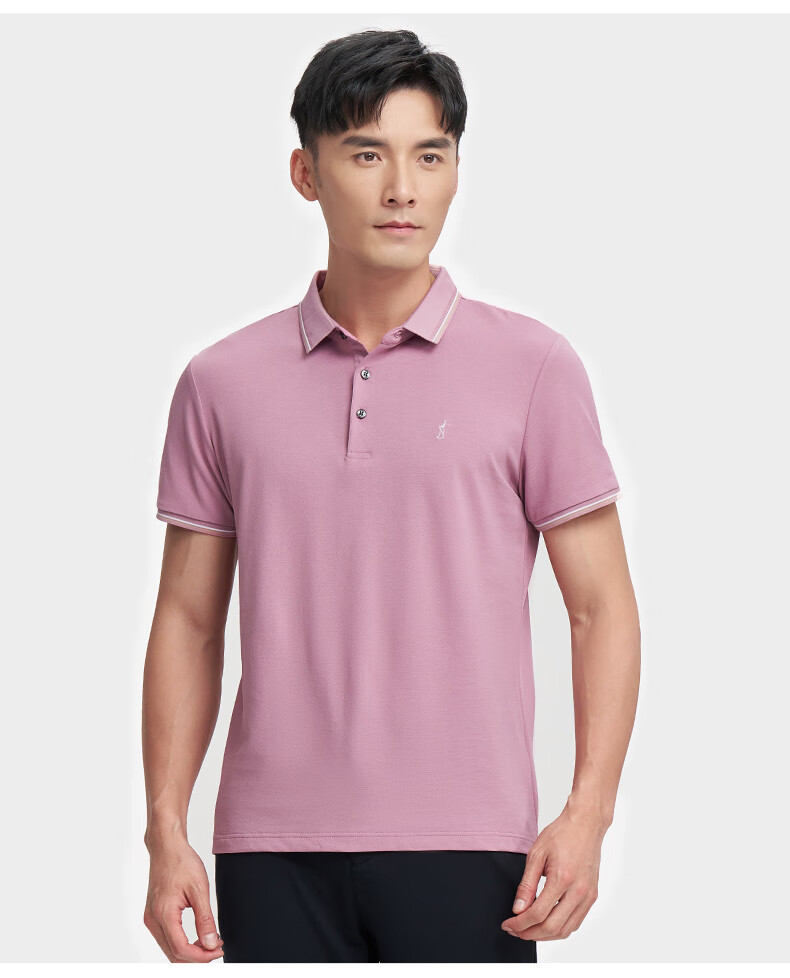 Caizi Men's Summer Short Sleeve Polo Shirt Silk 5A Antibacterial Breathable Embroidered Striped Contrast Collar Solid Color Collar Base Shirt 20