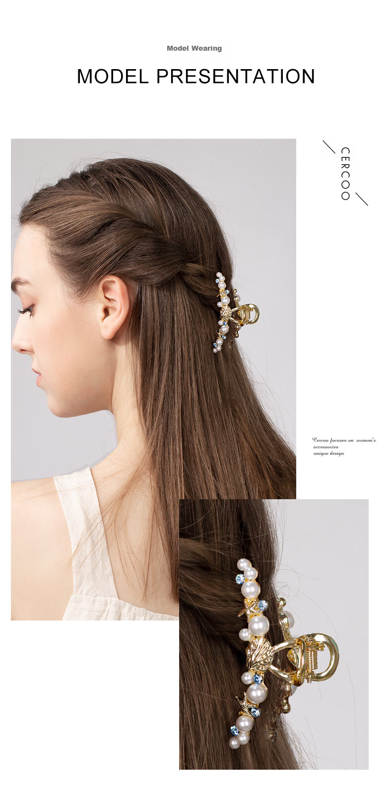 Cercoo Starfish Pearl Back-Of Hair Claw Clip, Shark Clip, Elegant Hairpin, Hair Accessory, Gift for Girlfriend 3