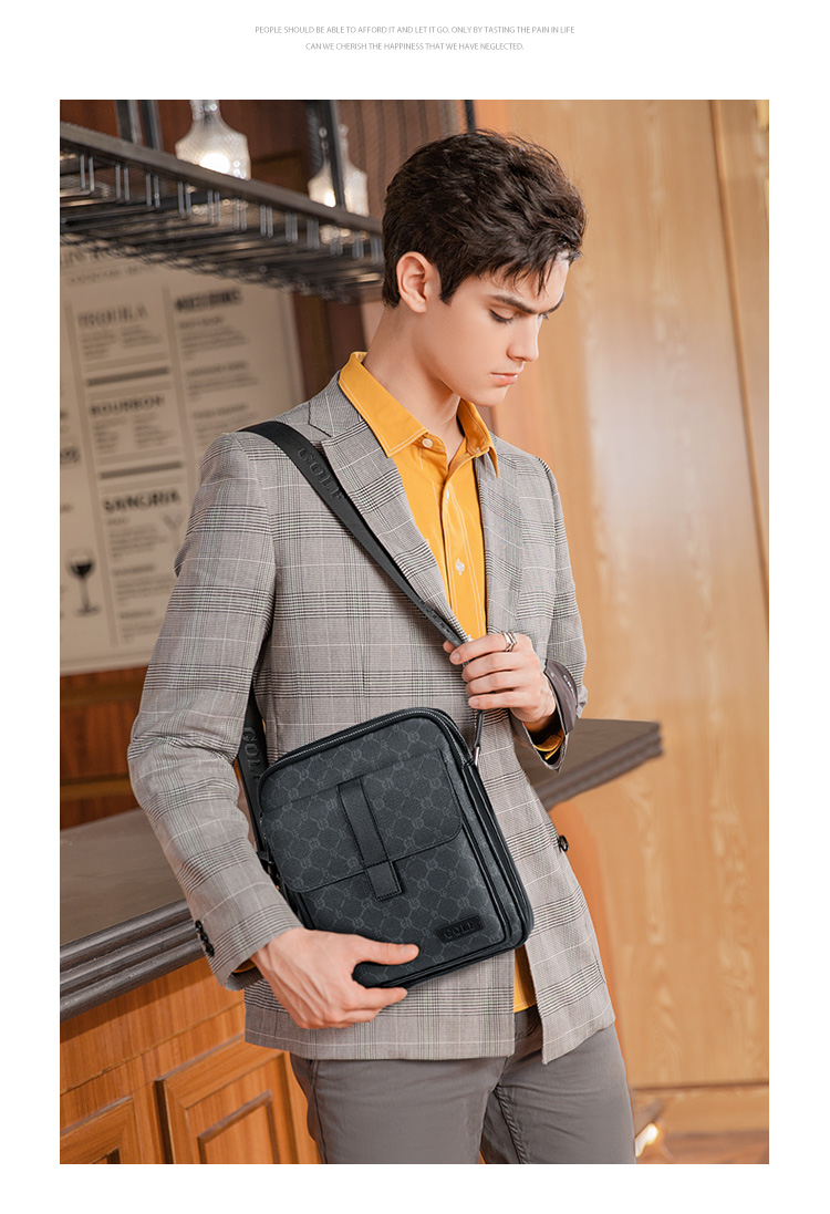 GOLF GOLF Men's Large Capacity Fashion Printed Single Shoulder Bag, Vertical Style, Suitable for iPad and Mobile Phone, Business Casual Small Square Bag, Men's Crossbody Bag, 5I798466J Gray with Black 17