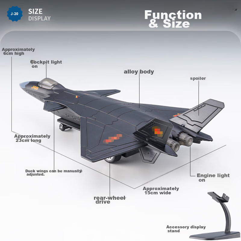 Yixuanwanju J-20 Fighter Jet Model Alloy Realistic Military Combat Aircraft Model Aviation Model Airplane Ornament Children's Toy Gift 2