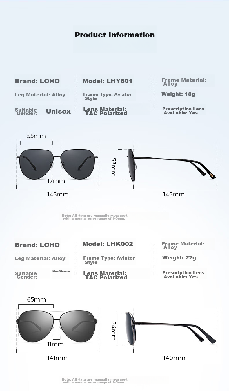 LOHO Polarized Sunglasses for Men And Women, Driving-Specific Aviator Sunglasses, Fishing UV Protection New Model 12