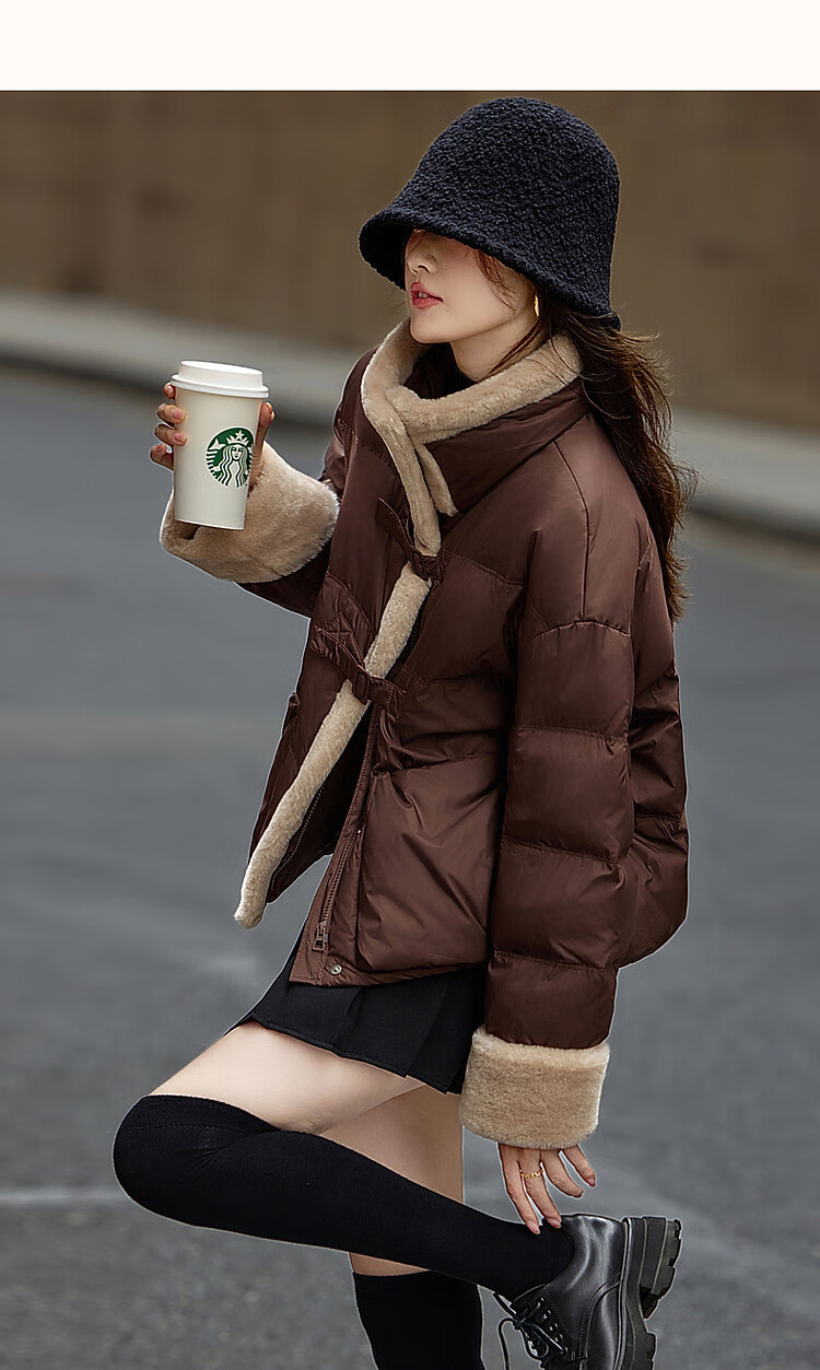 Dme [Xueshan Dushi] Winter 400T Spring Yafang 90% Duck Down Faux Sheepskin Patchwork Women's down Jacket 10