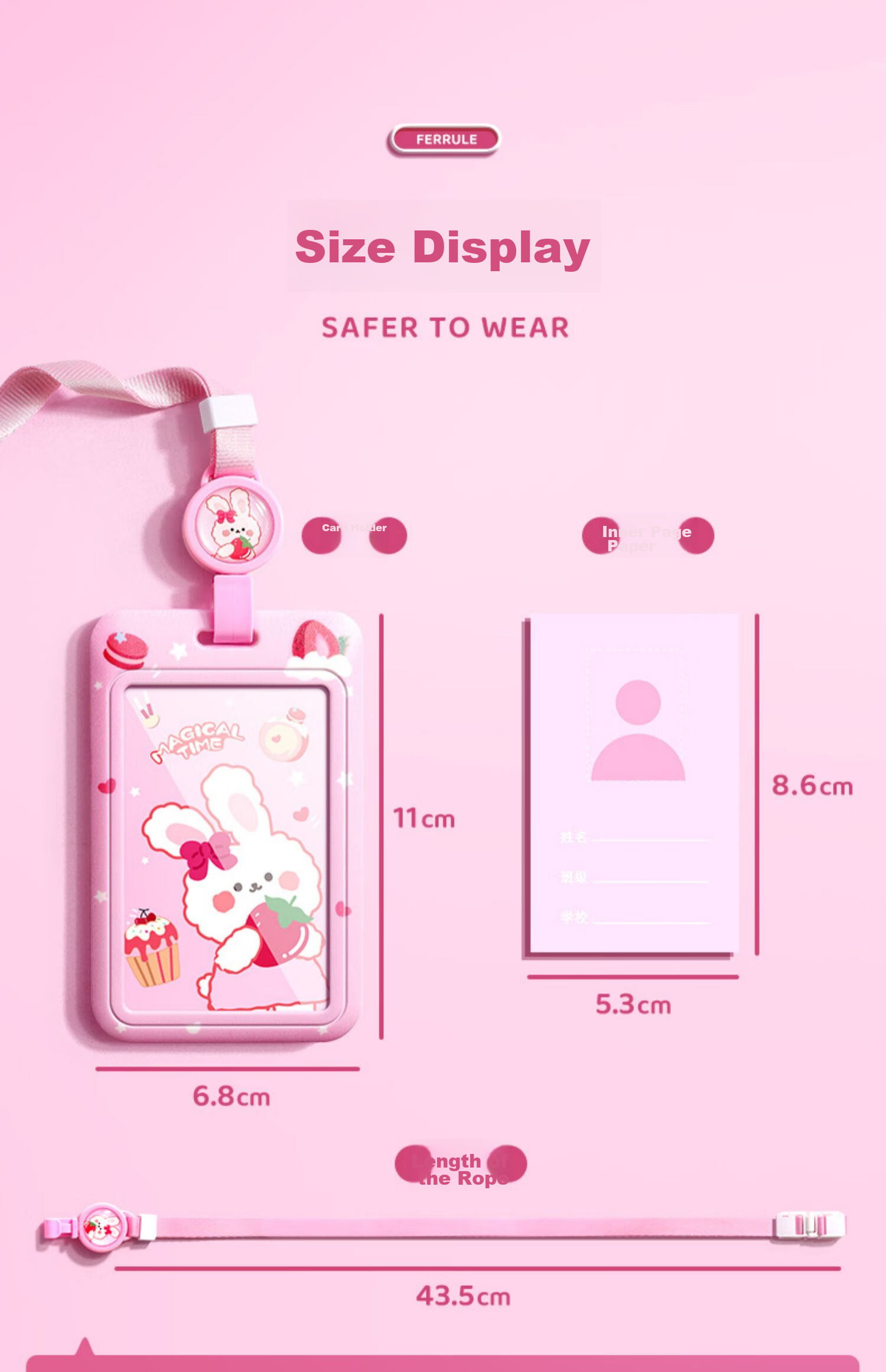 Jinzhi 2-Pack Rabbit Sauce Card Holder, Elementary School Student Children's Bus Card Bag, Campus Card Access Control Card, Citizen Meal Card Anti-Loss Pickup Chest Card, Kindergarten Retractable School Badge with Lanyard Neck Strap Chest Card 22
