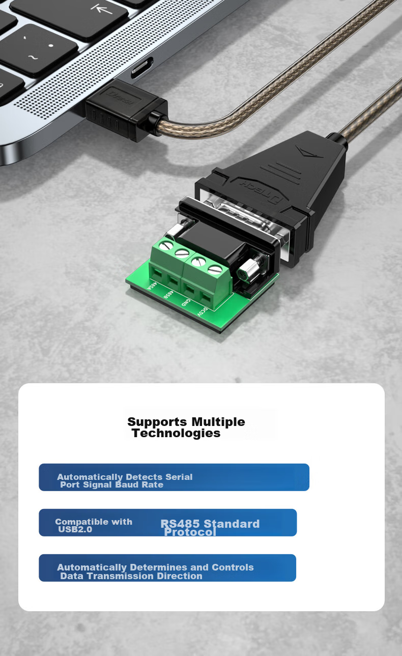 DTECH USB to RS485 Serial Cable, 9-Pin Adapter for COM Port, Debugging Cable for Laptops to Connect Attendance Machines, Barcode Scanners, And Tax Control Devices, 0.5 Meter IOT5072 12