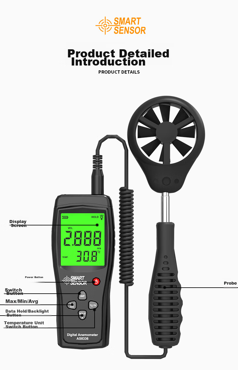 Xima AS8336 Anemometer, Handheld Digital Wind Speed Meter, Wind Speed Measuring Instrument 10