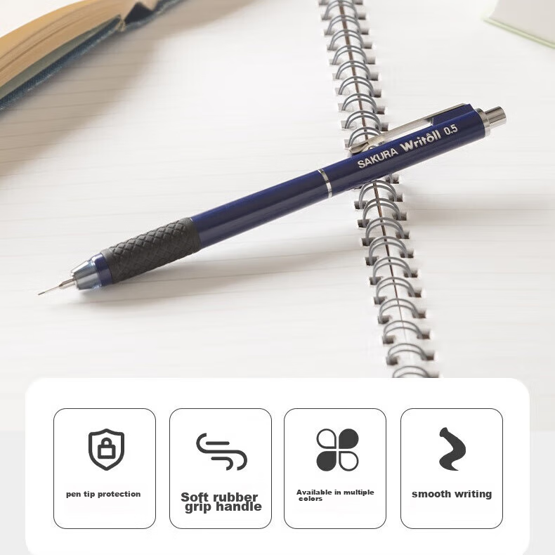 SAKURA Double-Knocking Mechanical Pencil, 0.5mm Lead Tip, Extendable, for Primary And Secondary School Students, Writing, Drawing, Sketching, Quick-Drawing, Durable Pencil, Deep Red