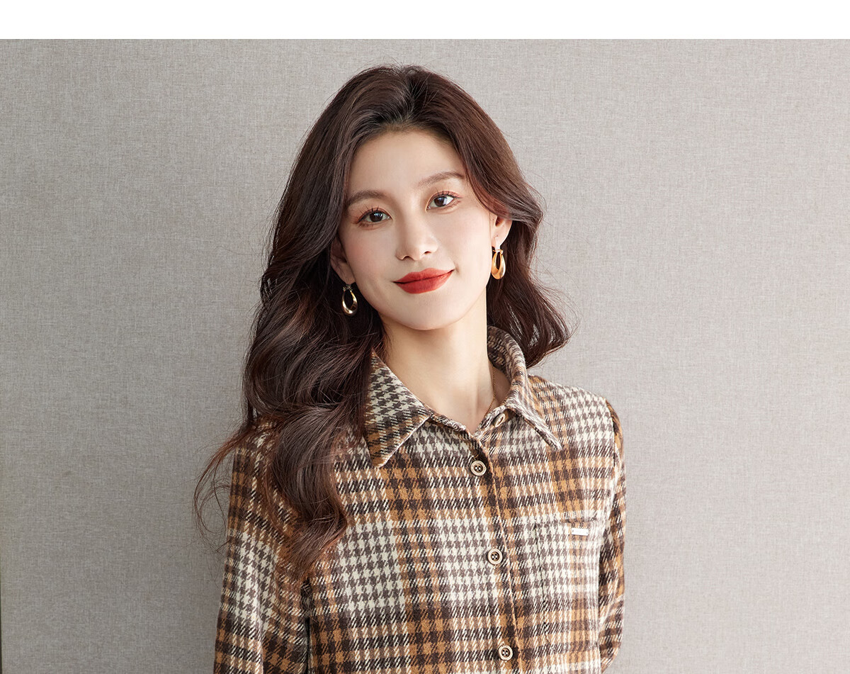 YUZHAOLIN Korean-Style Fashionable Simple Loose Brushed Shirt Versatile Jacket Lapel Plaid Top Women's Blouse Y143C2002 17