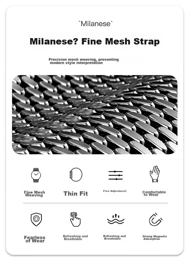 ESCASE Compatible with Huawei Watch Fit5 Strap, Fits4 Pro/fit3 Milanese Loop, Stainless Steel Waterproof Wristband, Magnetic Clasp, Breathable And Comfortable, Black 2