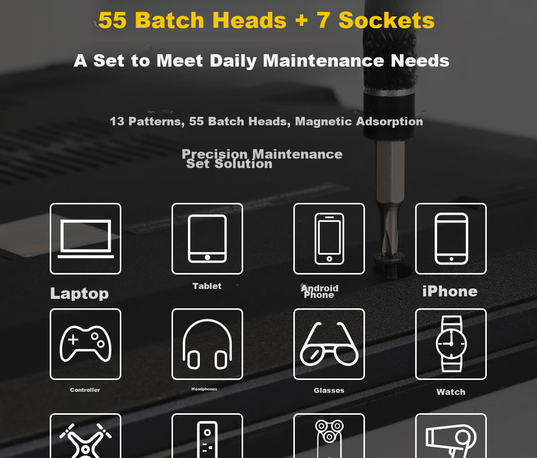 Deli Multifunctional Precision Repair Electronic Screwdriver Set, 65 Pieces, Mobile Phone Repair Screwdriver Kit 5