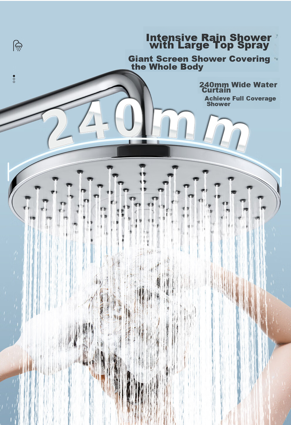Larsd Surface-Mounted Shower Head Set, Clear Tube Shower Head, Gunmetal Gray Shower Head Complete Set with Shower Faucet LD5066H 5