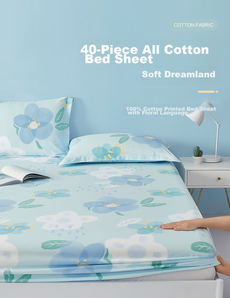 BEYOND Home Textiles Pure Cotton Fitted Sheet Mattress Cover Single Piece Set Floral Pattern 180*200cm 1