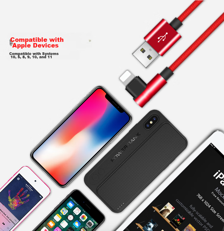 Handheld Game-Specific Angled Data Cable, 1.2m, Auto Power-Off, Fold-Resistant Aluminum Alloy Braided L-Shaped Charging Cable, Quboo (Quboo) KB-OL01, Red 5