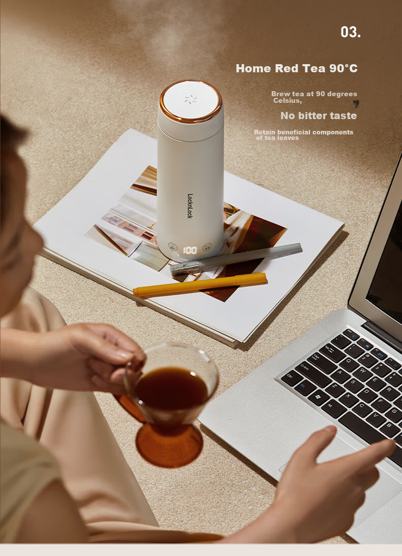 Locknlock Portable Electric Kettle, Outdoor Travel Electric Water Boiler, Electric Water Cup, Hot Water Cup, Business Trip Electric Kettle, Electric Heating Water Cup EJC3435WHT 12