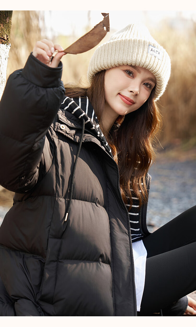 Dme [High Warmth] Winter H-Type 90% Down, Hooded Patchwork, Warm And Youthful, Fashionable Mid-Length down Jacket for Wome 8